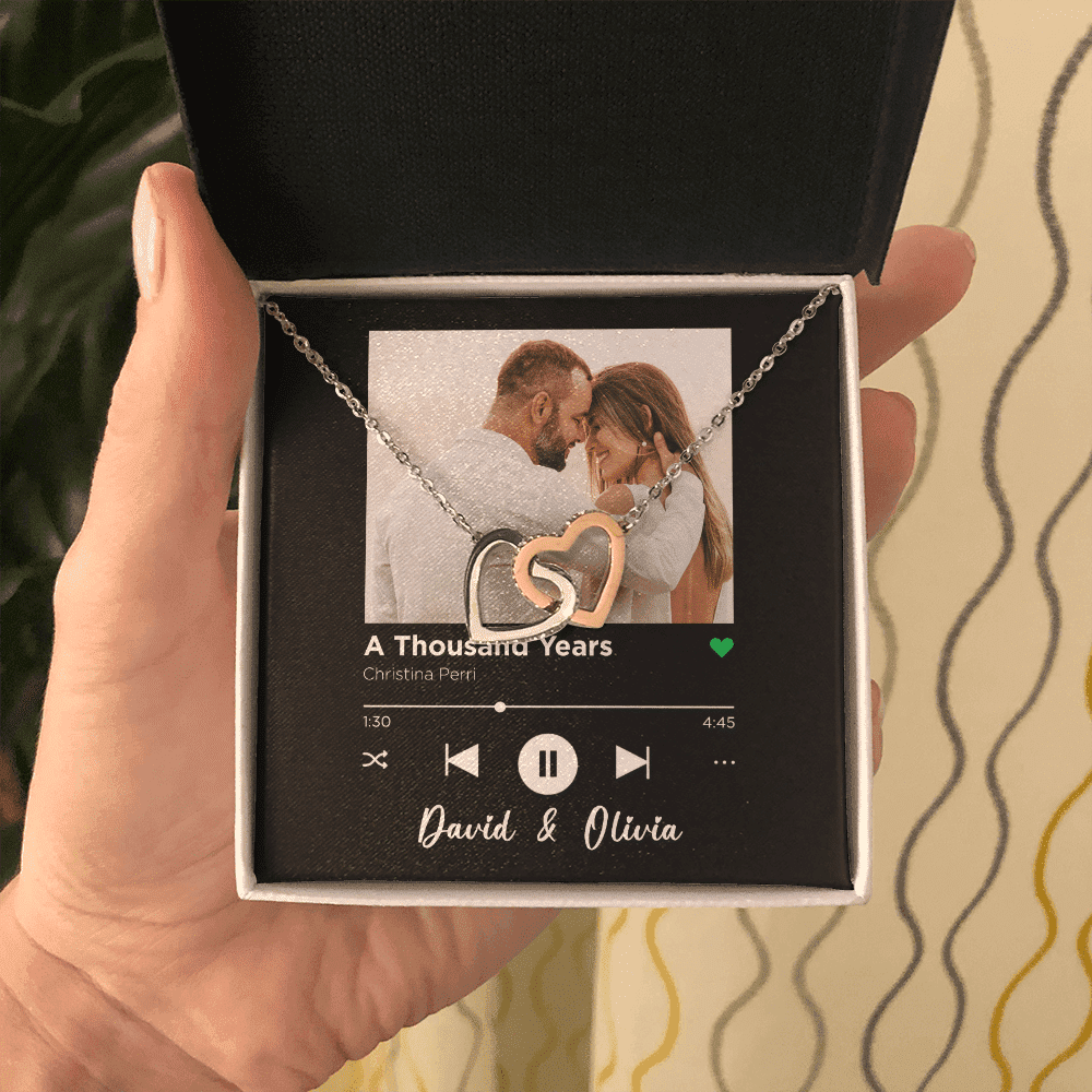 A Thousand Years Custom Spotify Code With Couple Photo and Song Card Interlocking Hearts Necklace Anniversary Gifts For Her Toptrendygear