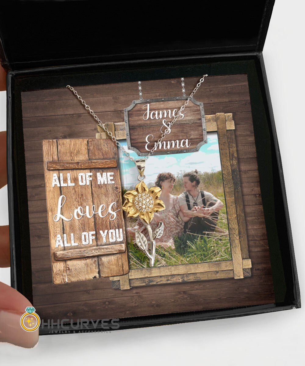 Custom Name And Photo Happy Wedding Anniversary All Of Me Loves All Of You Gift For Her Sunflower Pendant Necklace Toptrendygear