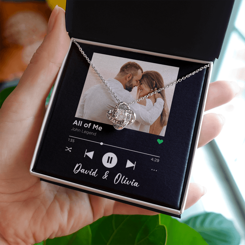 All Of Me Spotify Code Song Art Custom Name And Photo Love Knot Gold Necklace Gift For Her