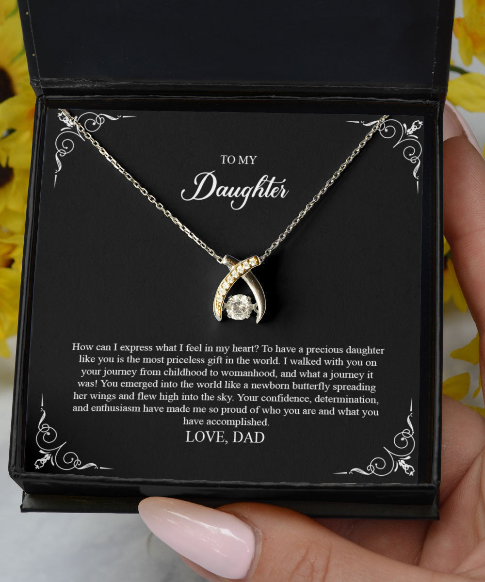 Daughter Jewellry How Can I Express What I Feel In My Heart Gift For Daughter From Dad Wishbone Dancing Necklace Toptrendygear