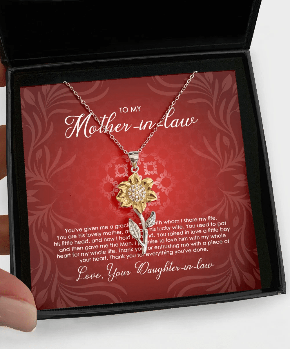 To Mother-In-Law You Are His Lovely Mother, And I Am His Lucky Wife Sunflower Pendant Necklace