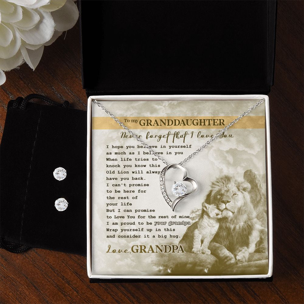 Granddaughter Necklace From Grandma Never Forget That I Love You Forever Love Necklace With Free Cubic Zirconia Earrings