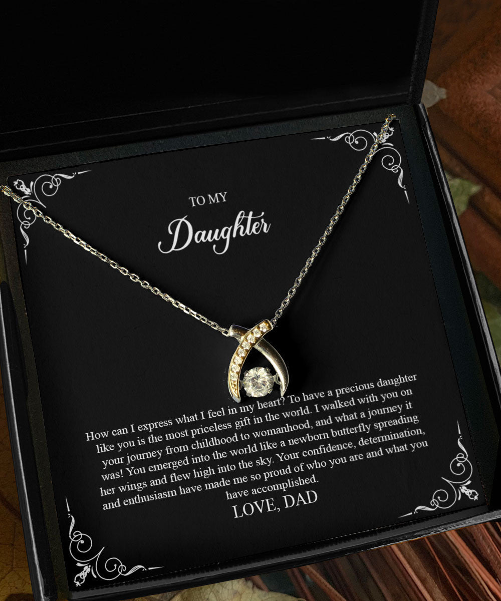 Daughter Jewellry How Can I Express What I Feel In My Heart Gift For Daughter From Dad Wishbone Dancing Necklace Toptrendygear