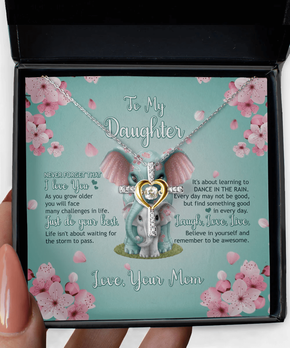 Mother Daughter Necklace Never Forget That I Love You Gift For Daughter From Mom Cross Dancing Necklace Toptrendygear