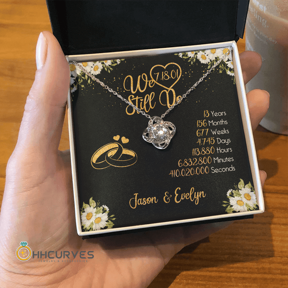 Custom Name And Date Anniversary Gifts Lace Anniversary Gifts For Her We Still Do 13 Year Wedding Anniversary Gift Love Knot Gold Necklace Toptrendygear