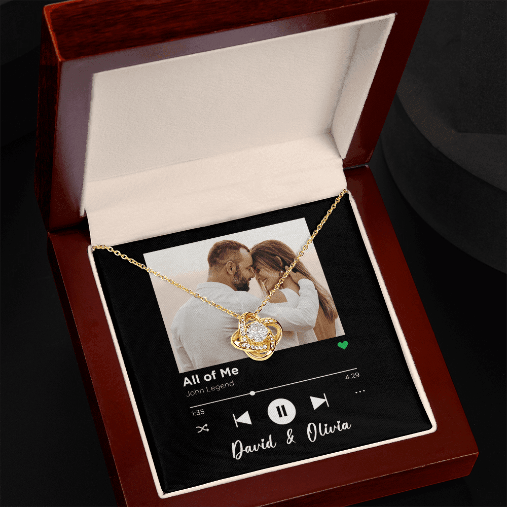 All Of Me Spotify Code Song Art Custom Name And Photo Love Knot Gold Necklace Gift For Her
