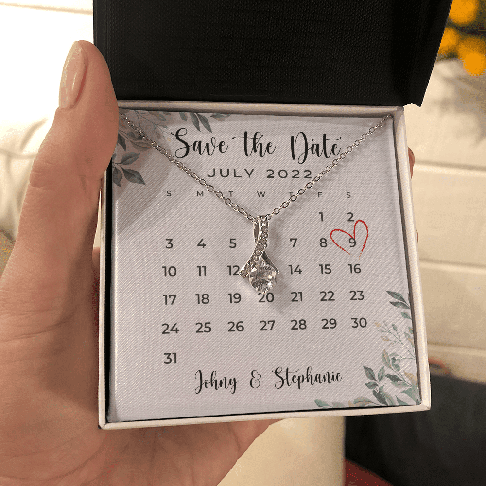 Save The Date, Happy Wedding Anniversary, Custom Name Date Alluring Beauty Gold Necklace, Anniversary Gifts For Her