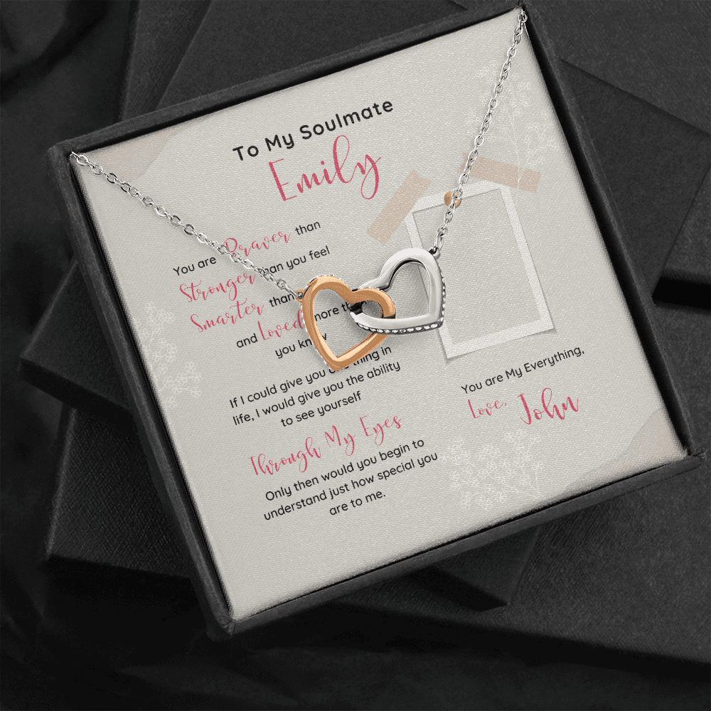 To My Soulmate You Are My Everything Custom Name Interlocking Heart Necklace Gift For Her Toptrendygear