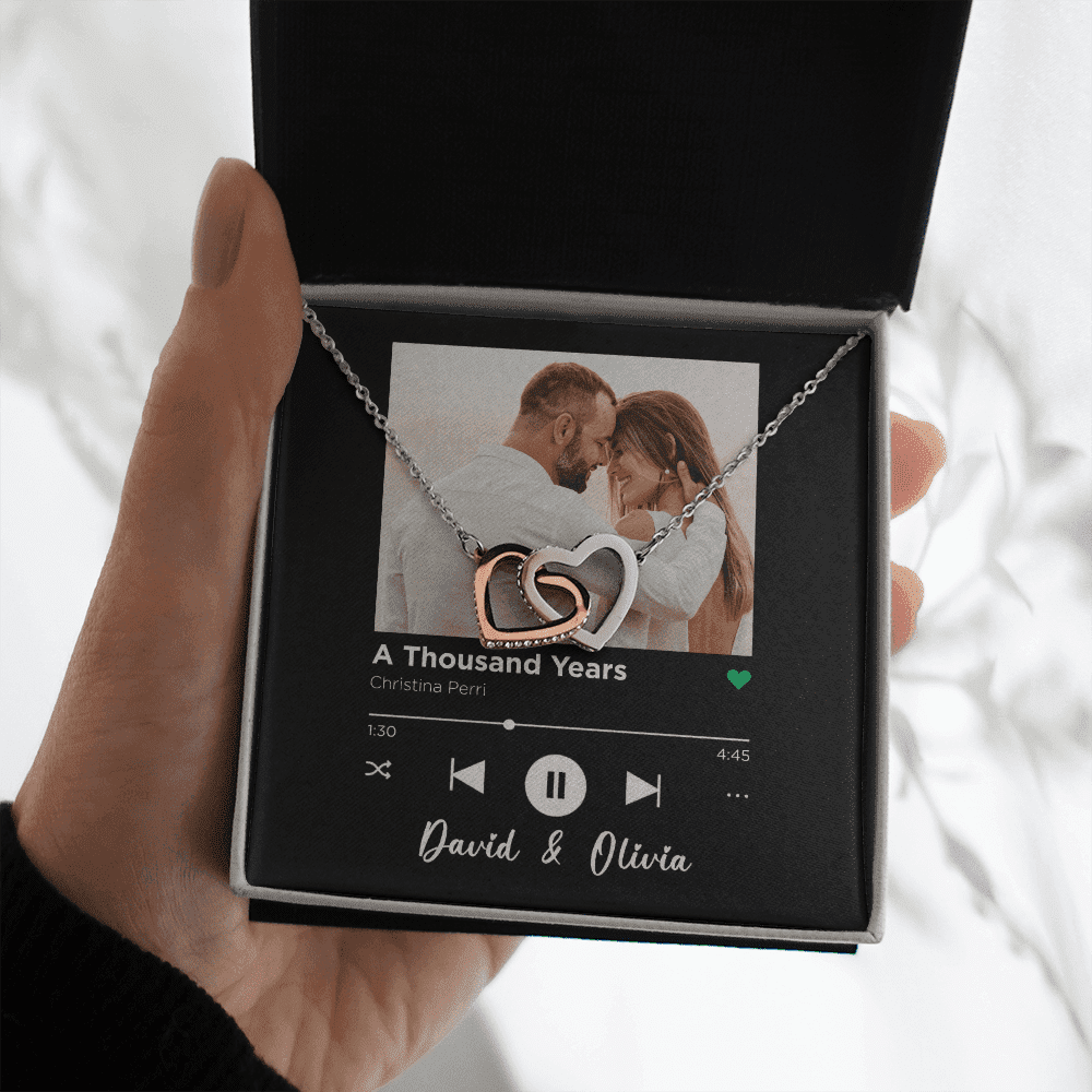 A Thousand Years Custom Spotify Code With Couple Photo and Song Card Interlocking Hearts Necklace Anniversary Gifts For Her Toptrendygear