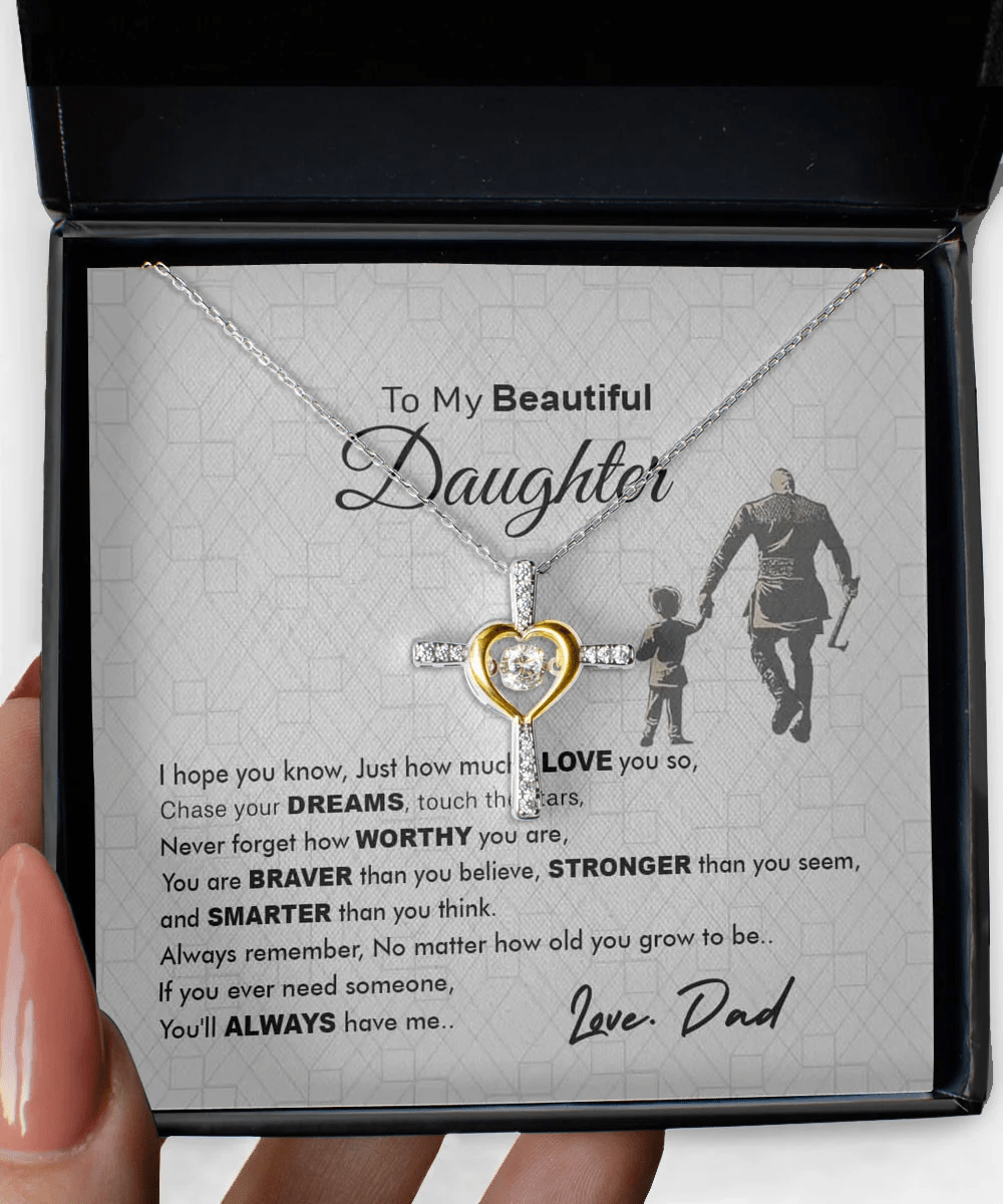 Daughter Jewellry You Will Always Have Me Gift For Daughter From Dad Cross Dancing Necklace Toptrendygear