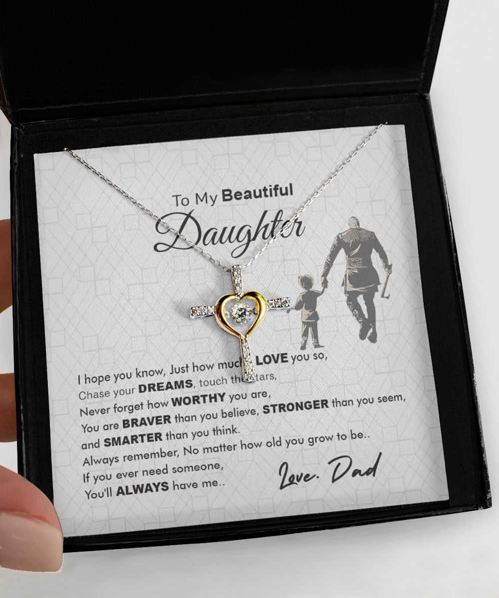 Daughter Jewellry You Will Always Have Me Gift For Daughter From Dad Cross Dancing Necklace Toptrendygear