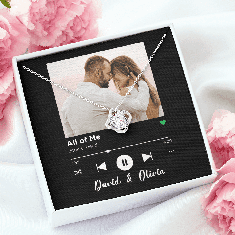 All Of Me Spotify Code Song Art Custom Name And Photo Love Knot Gold Necklace Gift For Her