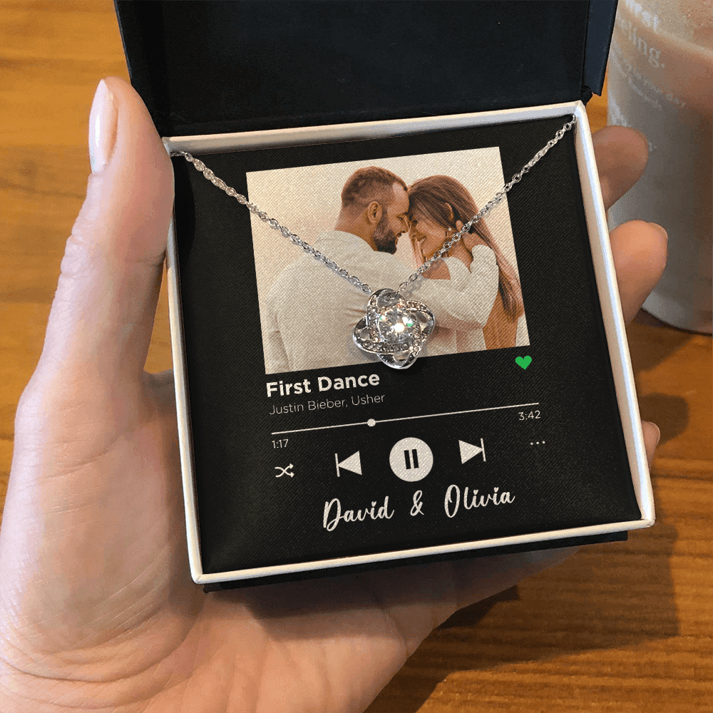 First Dance Spotify Code Song Art Custom Name And Photo Love Knot Necklace Gift For Her