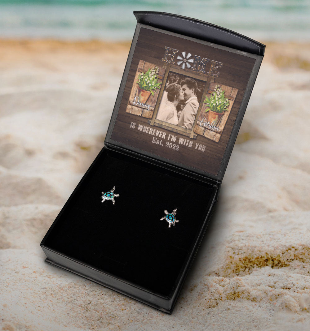 Home Is Wherever I'm With You Custom Name, Date And Photo Opal Turtle Earrings Anniversary Gifts For Her Toptrendygear