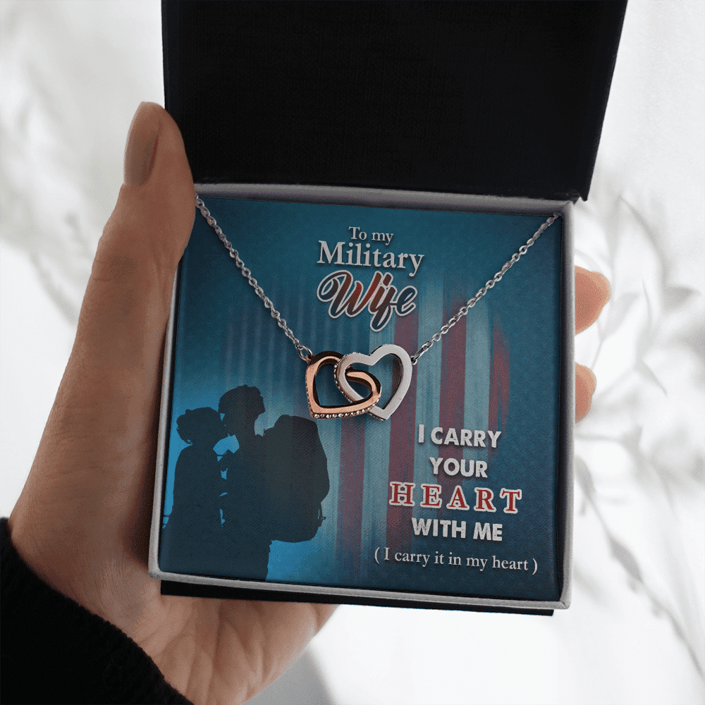 To My Military Wife I Carry Your Heart With Me Interlocking Heart Necklace Toptrendygear