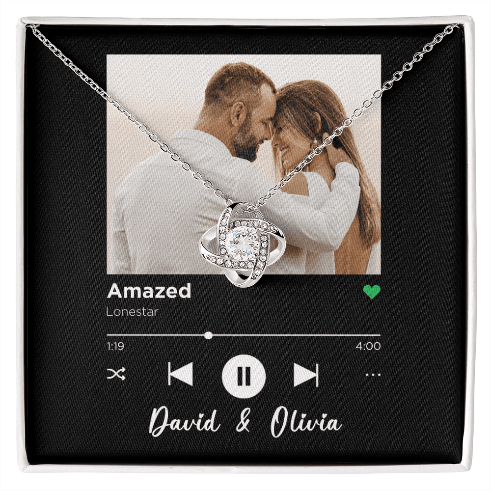 Amazed Spotify Code Song Art Custom Name And Photo Love Knot Gold Necklace Gift For Her