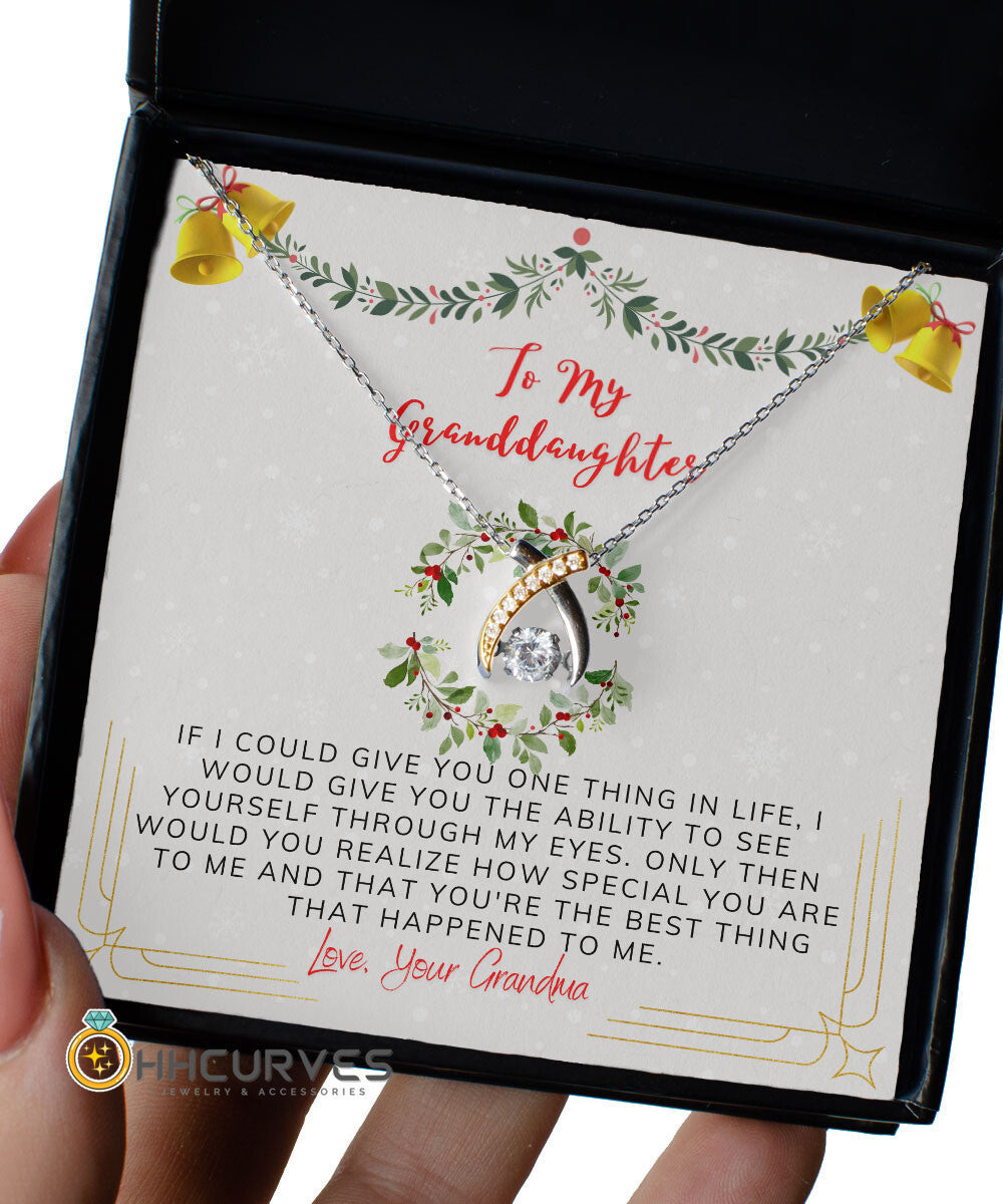 To My Granddaughter Necklace From Grandma You're The Best Thing That Happened To Me Christmas Wishbone Dancing Necklace