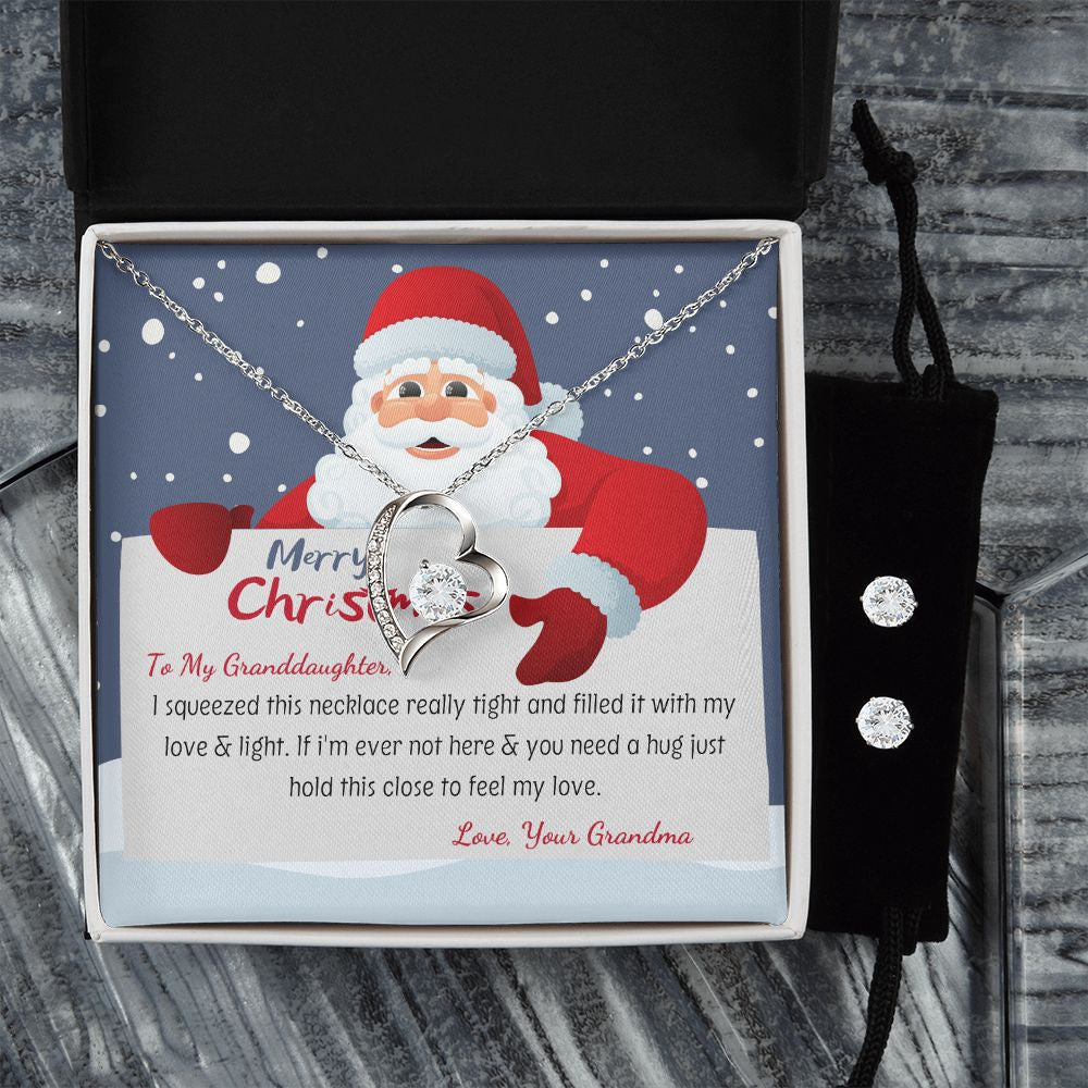 To My Granddaughter From Grandma Hold This Close Forever Love Necklace With Free Cubic Zirconia Earrings Unique Gifts For Christmas