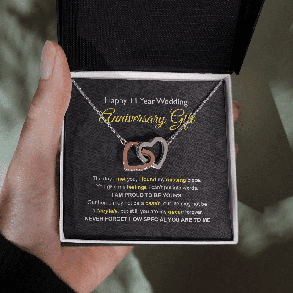 Wife Necklace, 11th Wedding Anniversary Necklace Happy Eleventh Wedding Anniversary Interlocking Hearts Necklace Gift Ideas For Wife Toptrendygear