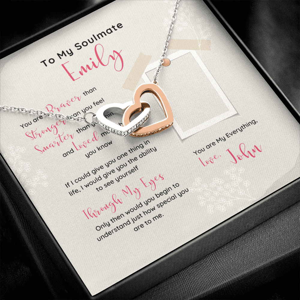 To My Soulmate You Are My Everything Custom Name Interlocking Heart Necklace Gift For Her Toptrendygear
