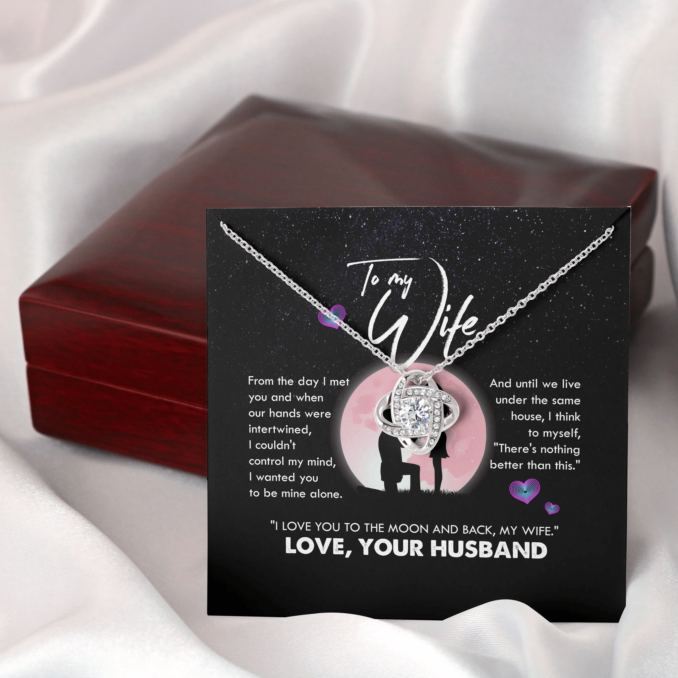 To My Wife I Love You To The Moon And Back Love Knot Necklace