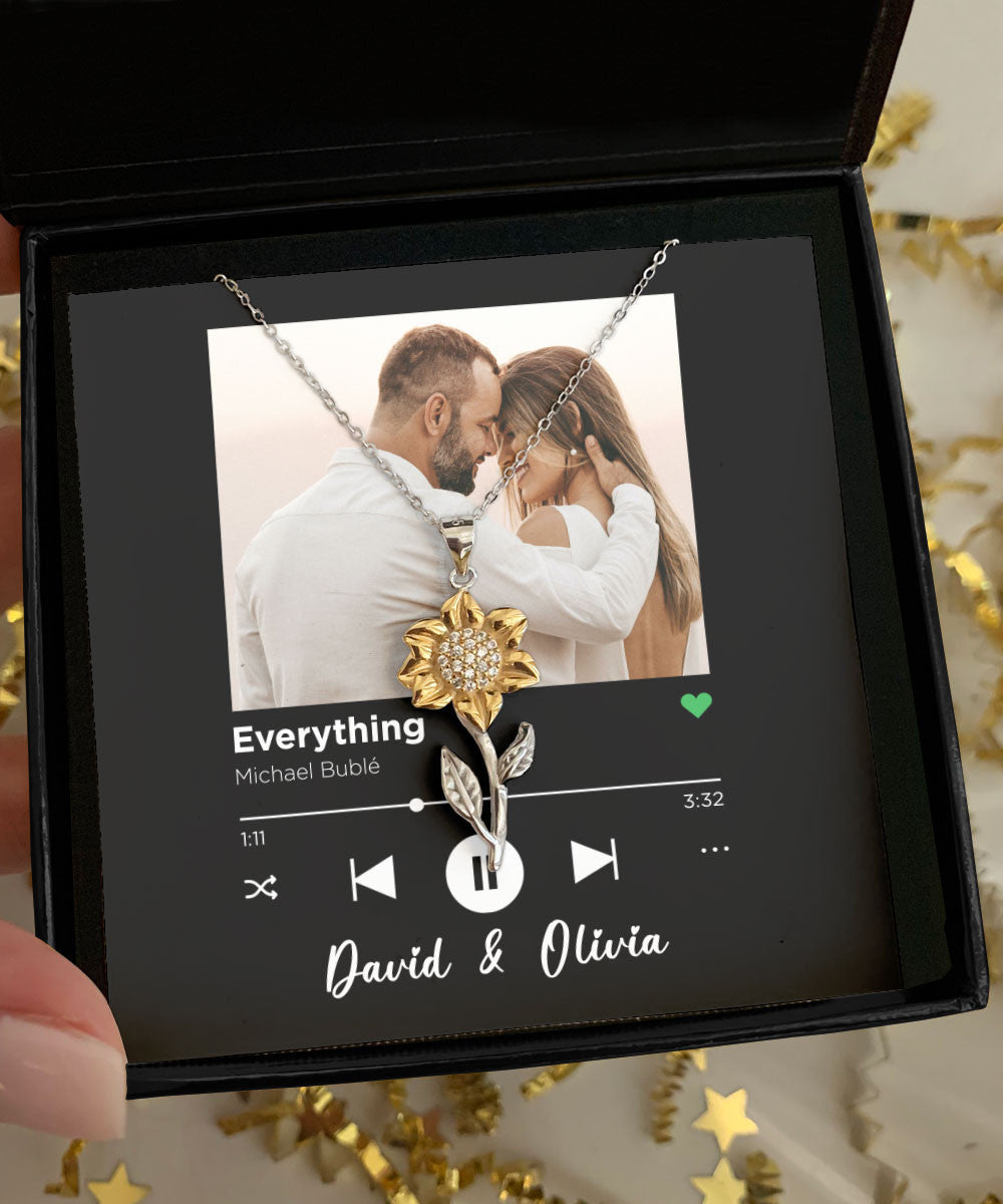 Everything Custom Spotify Code With Couple Photo And Song Card Sunflower Pendant Necklace Anniversary Gifts For Her Toptrendygear