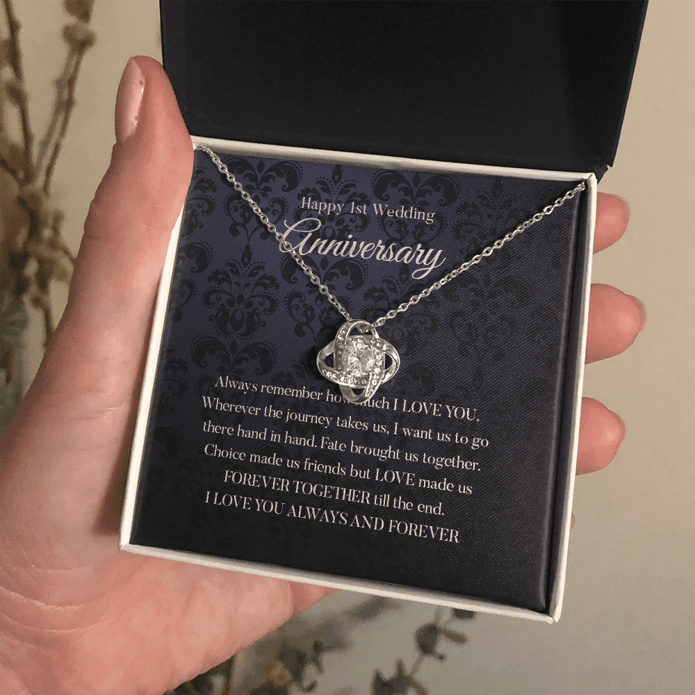 Wife Necklace, Happy 1st Wedding Anniversary Necklace Happy First Anniversary Love Knot Necklace Gift For Wife