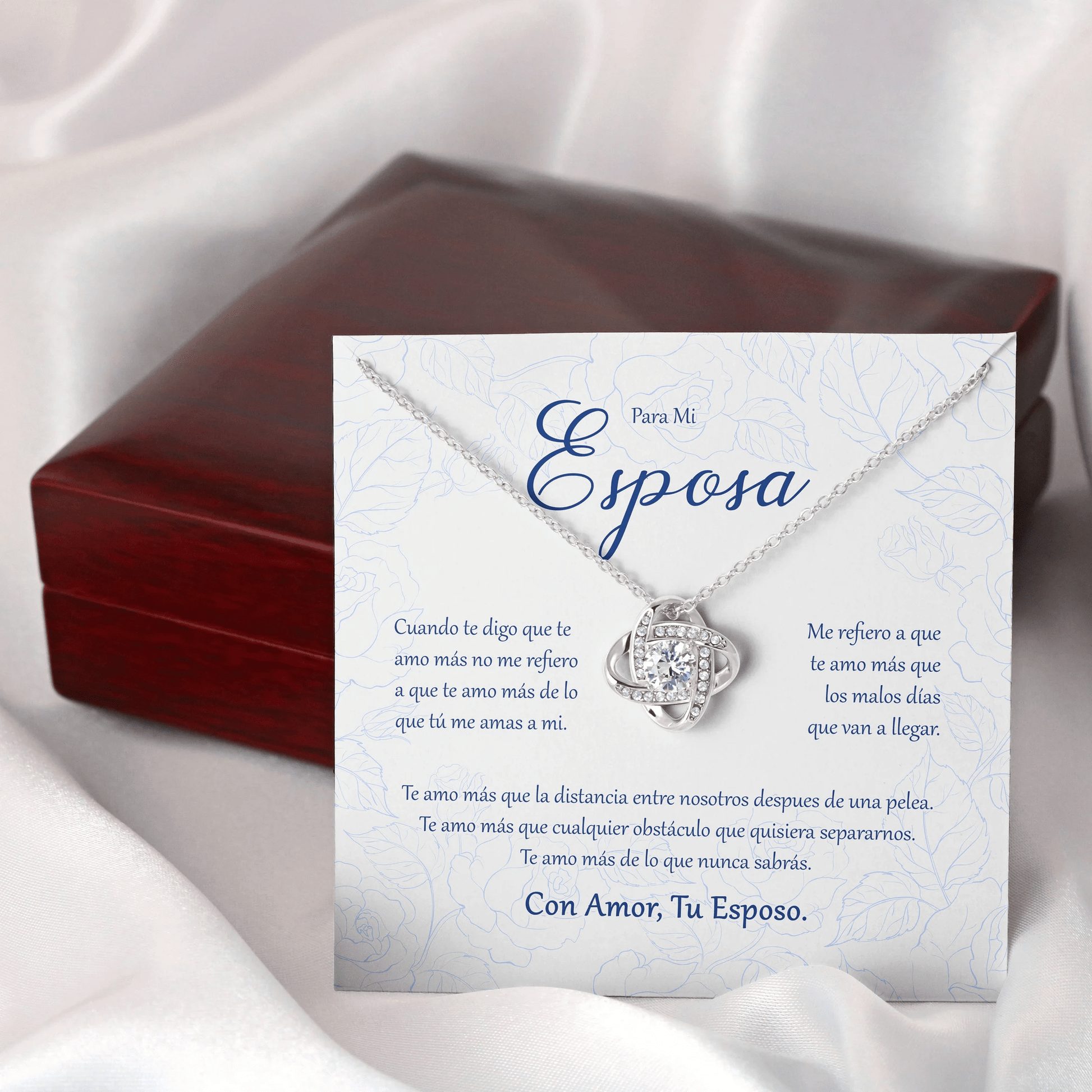 Para Mi Esposa Con Amor Tu Esposo Message Card Favo Love Knot Necklace