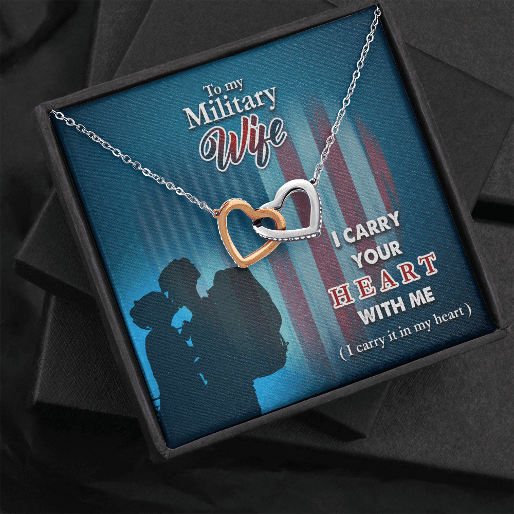 To My Military Wife I Carry Your Heart With Me Interlocking Heart Necklace Toptrendygear