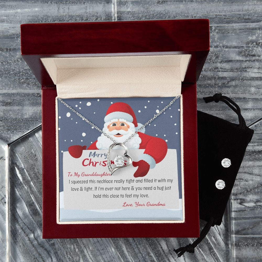 To My Granddaughter From Grandma Hold This Close Forever Love Necklace With Free Cubic Zirconia Earrings Unique Gifts For Christmas