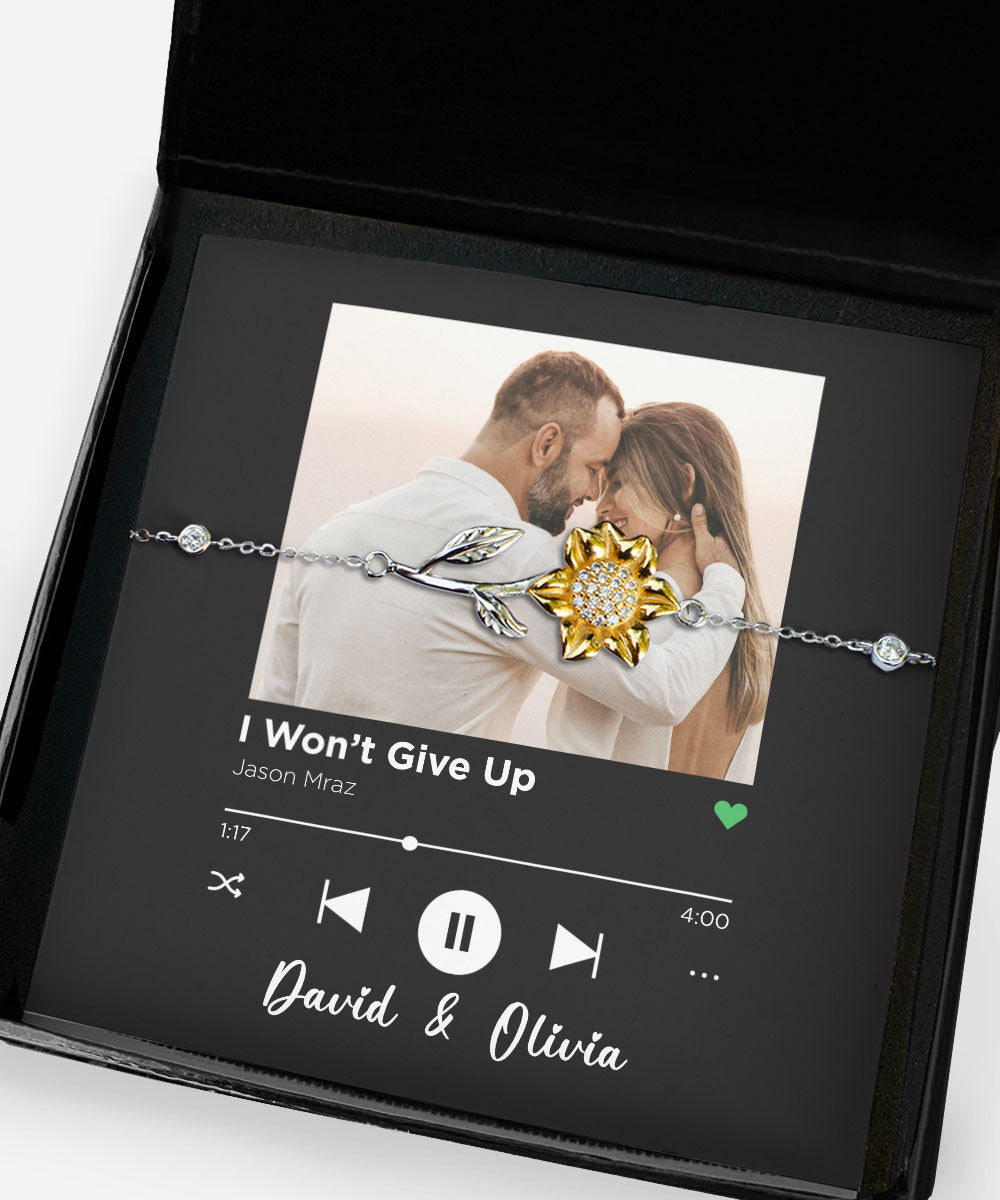 I Won't Give Up Custom Spotify Code With Couple Photo And Song Card Sunflower Bracelet Anniversary Gifts For Her Toptrendygear