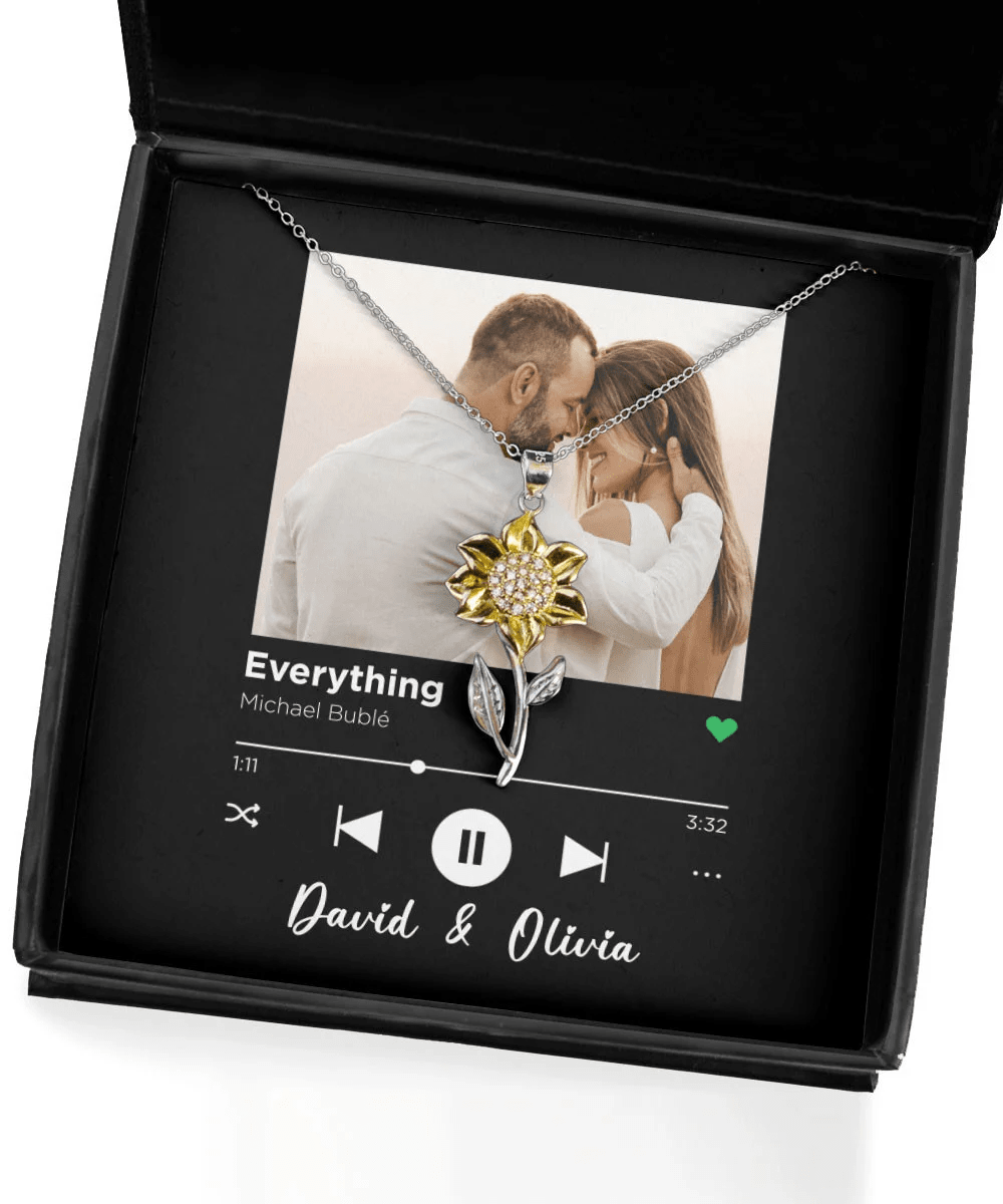 Everything Custom Spotify Code With Couple Photo And Song Card Sunflower Pendant Necklace Anniversary Gifts For Her Toptrendygear