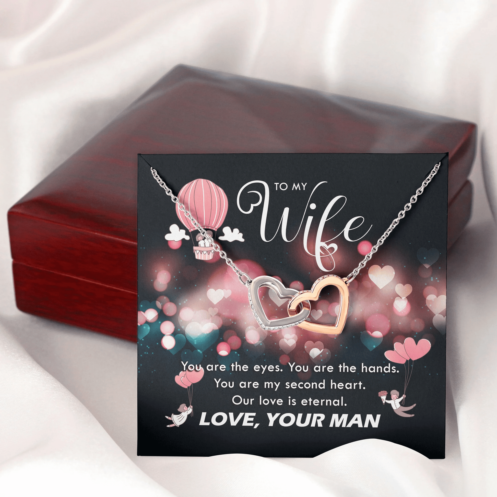 To My Wife Our Love Is Eternal From Your Man Interlocking Heart Necklace Toptrendygear