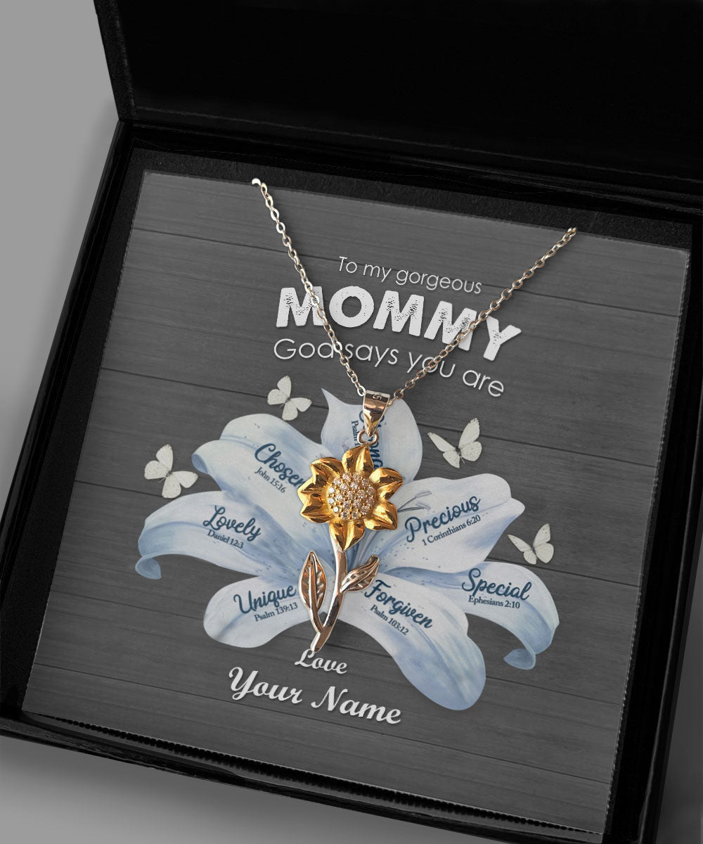 God Says You Are Custom Name Sunflower Pendant Necklace To My Gorgeous Mommy Gifts Toptrendygear
