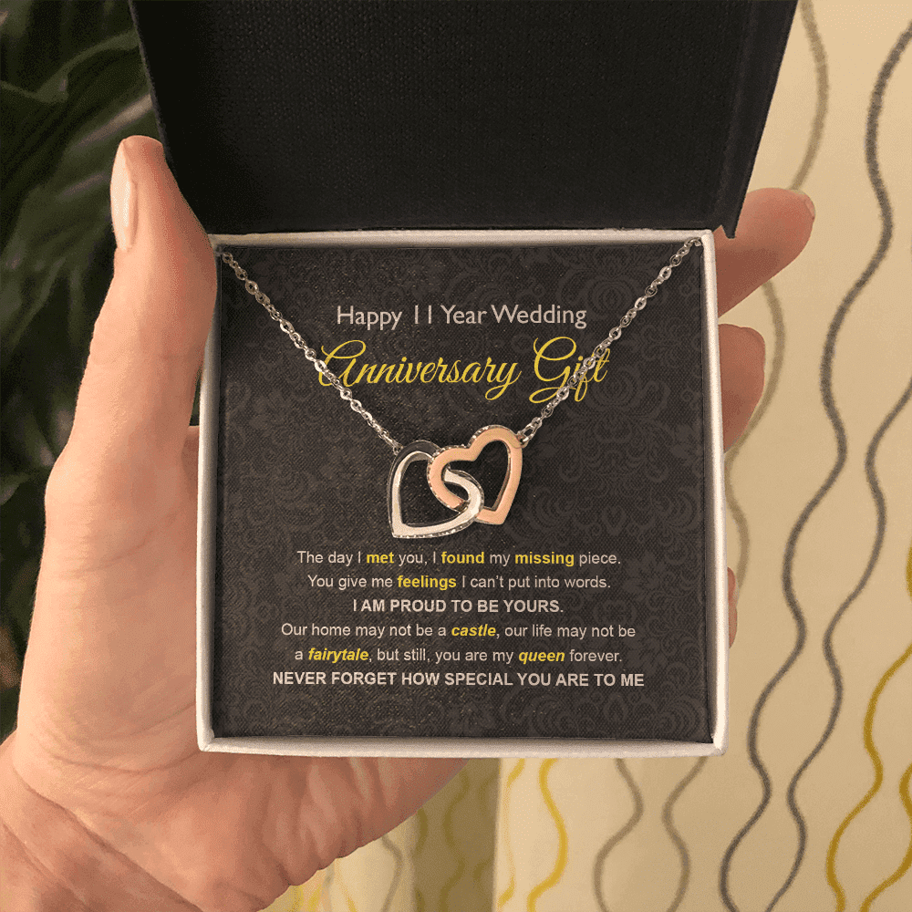 Wife Necklace, 11th Wedding Anniversary Necklace Happy Eleventh Wedding Anniversary Interlocking Hearts Necklace Gift Ideas For Wife Toptrendygear