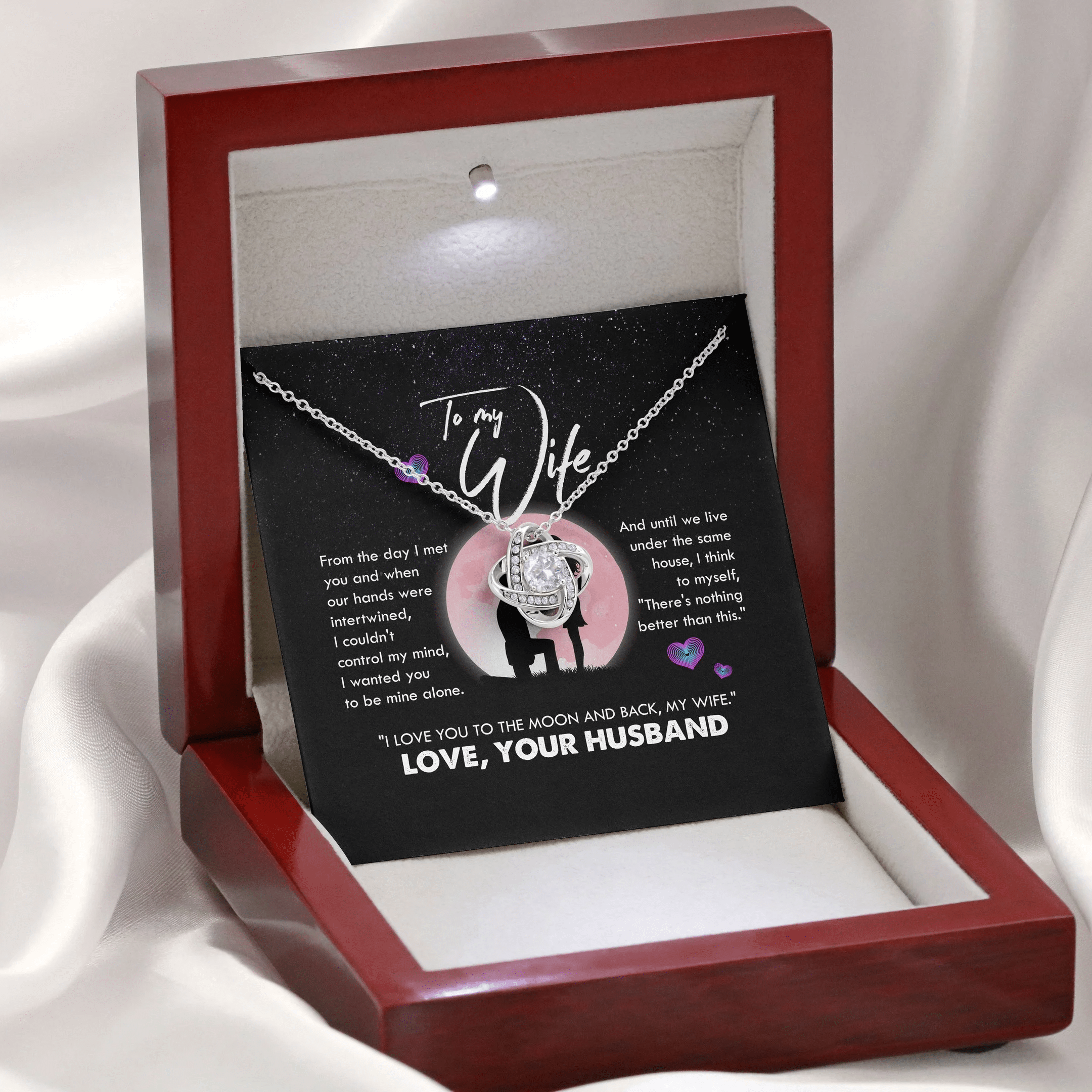 To My Wife I Love You To The Moon And Back Love Knot Necklace