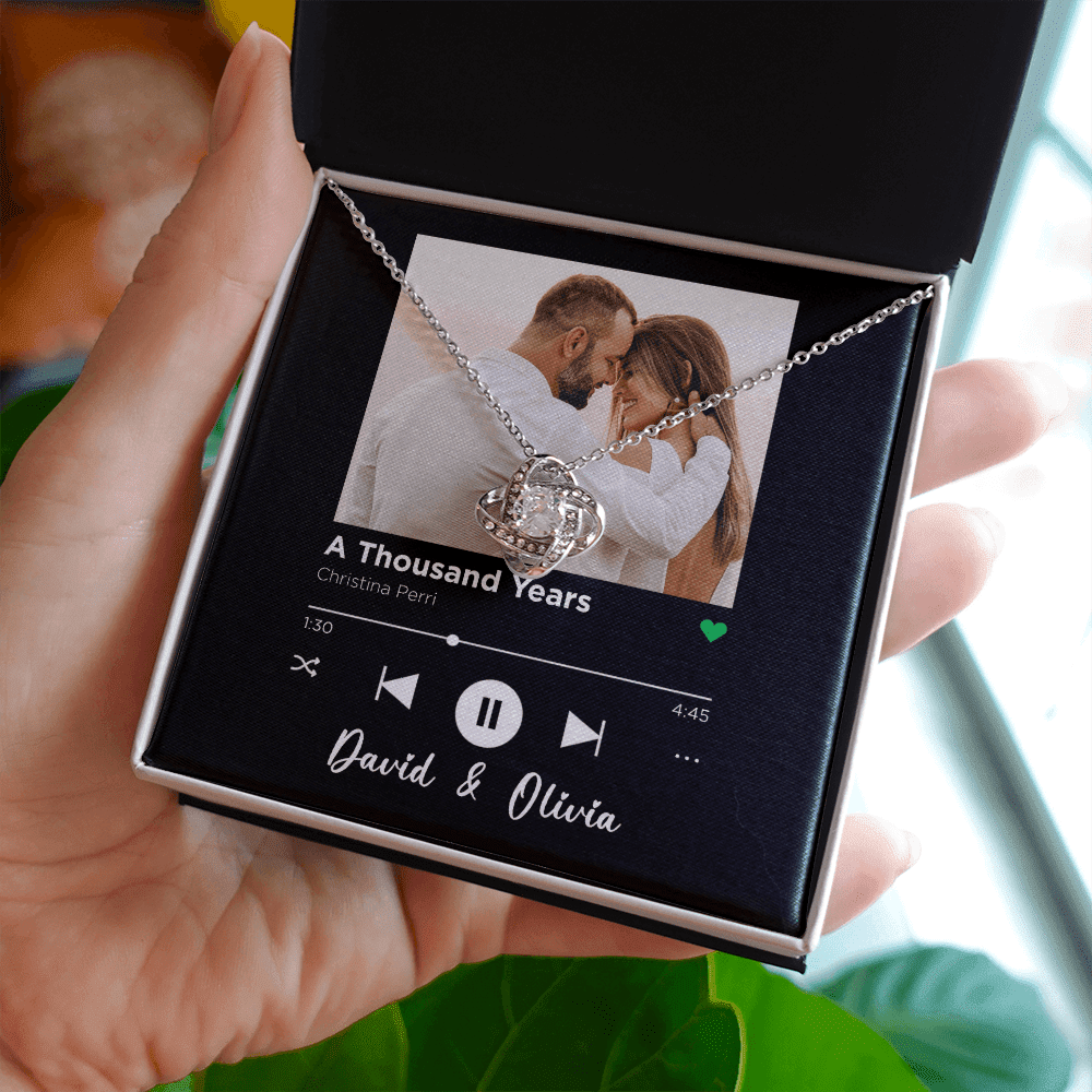 A Thousand Years Spotify Code Song Art Custom Name And Photo Love Knot Gold Necklace Gift For Her