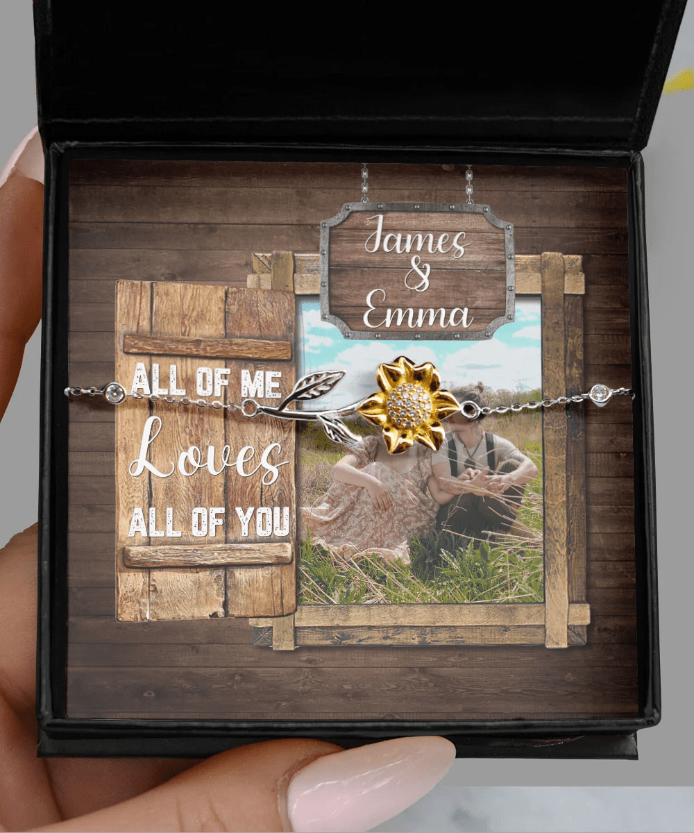 All Of Me Loves All Of You Custom Name And Photo Sunflower Bracelet Anniversary Gifts For Her Toptrendygear