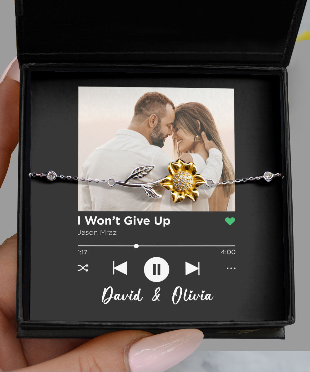 I Won't Give Up Custom Spotify Code With Couple Photo And Song Card Sunflower Bracelet Anniversary Gifts For Her Toptrendygear
