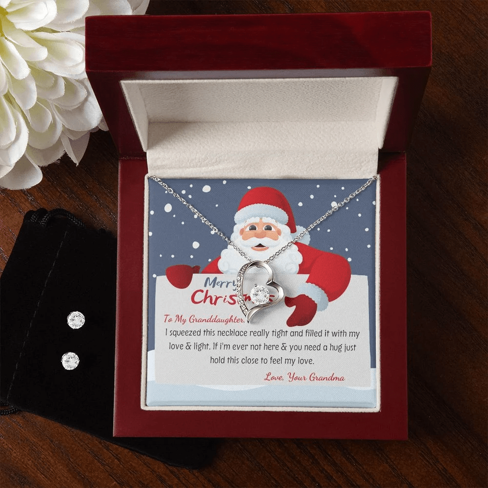 To My Granddaughter From Grandma Hold This Close Forever Love Necklace With Free Cubic Zirconia Earrings Unique Gifts For Christmas