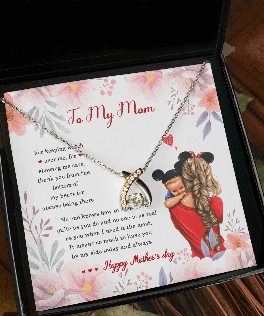 To My Mom It Means So Much To Have You By My Side Happy Mother's Day Wishbone Dancing Necklace Toptrendygear