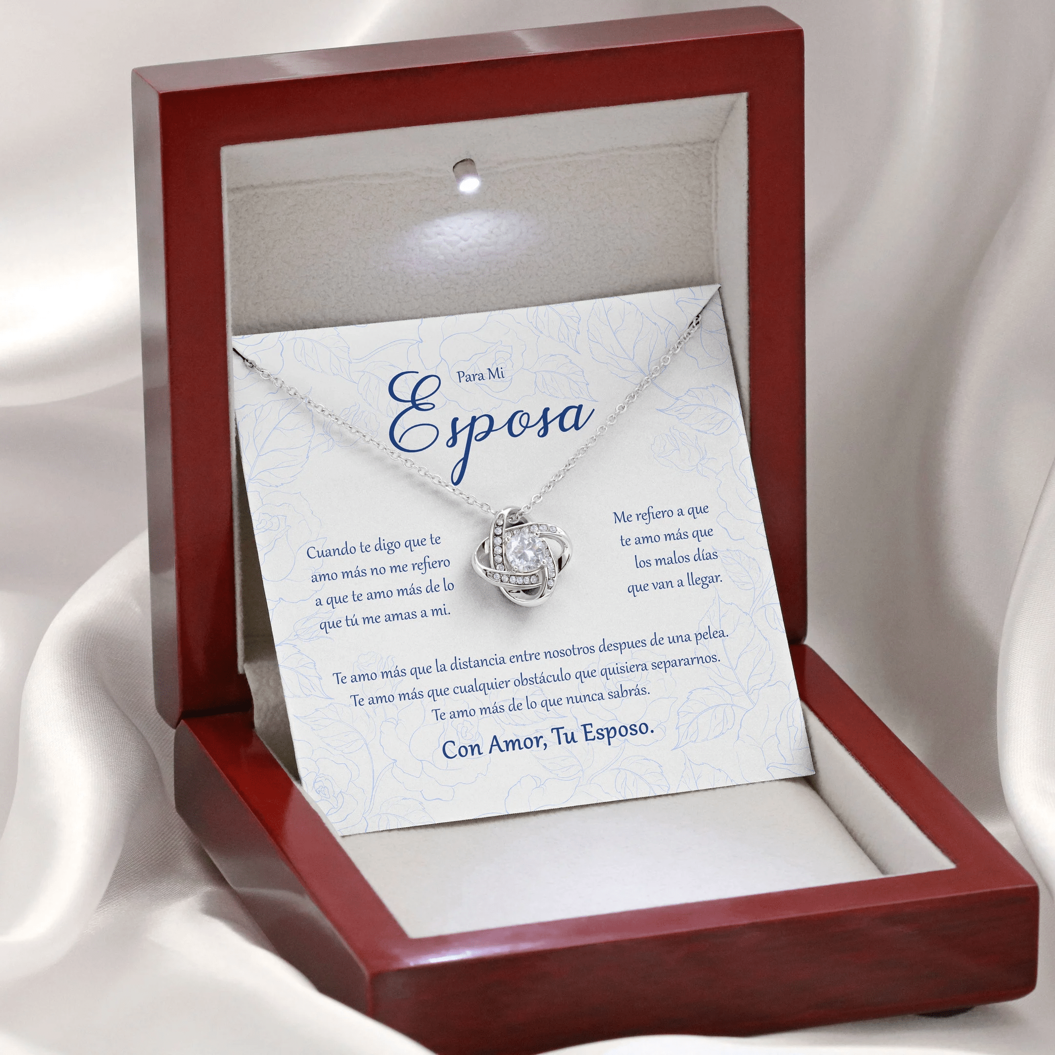 Para Mi Esposa Con Amor Tu Esposo Message Card Favo Love Knot Necklace