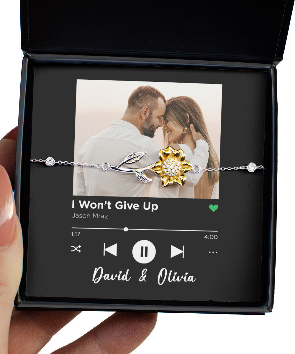 I Won't Give Up Custom Spotify Code With Couple Photo And Song Card Sunflower Bracelet Anniversary Gifts For Her Toptrendygear