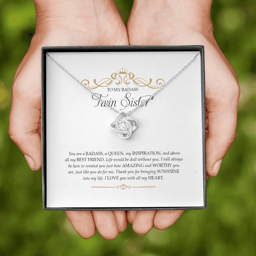 Sister's Gift I Love You With All My Heart Gift For Twin Sister Love Knot Necklace