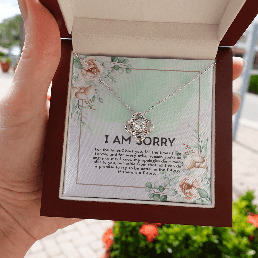 I Am Sorry Apology Message Love Knot Necklace