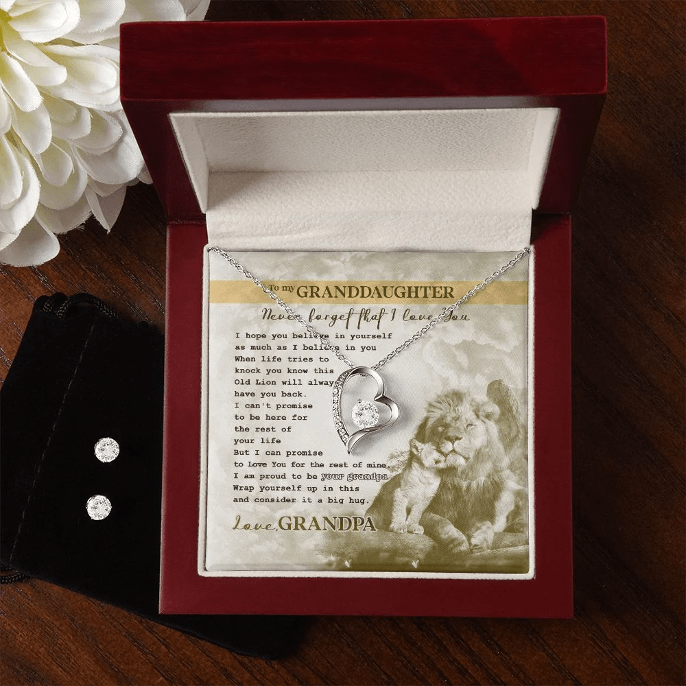 Granddaughter Necklace From Grandma Never Forget That I Love You Forever Love Necklace With Free Cubic Zirconia Earrings