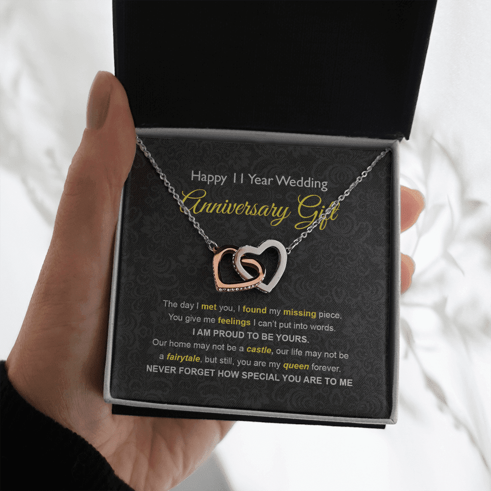 Wife Necklace, 11th Wedding Anniversary Necklace Happy Eleventh Wedding Anniversary Interlocking Hearts Necklace Gift Ideas For Wife Toptrendygear