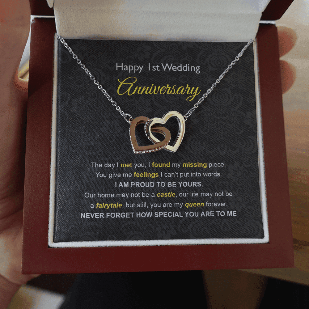 Wife Necklace, 1st Wedding Anniversary Necklace Happy First Wedding Anniversary Interlocking Hearts Necklace Gift Ideas For Wife Toptrendygear