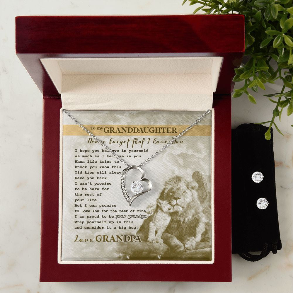 Granddaughter Necklace From Grandma Never Forget That I Love You Forever Love Necklace With Free Cubic Zirconia Earrings