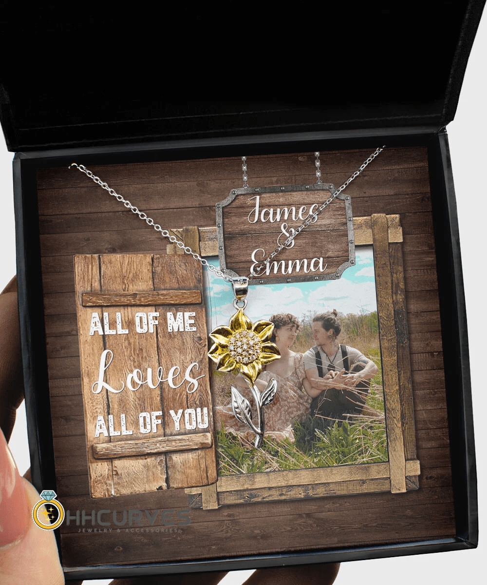 Custom Name And Photo Happy Wedding Anniversary All Of Me Loves All Of You Gift For Her Sunflower Pendant Necklace Toptrendygear